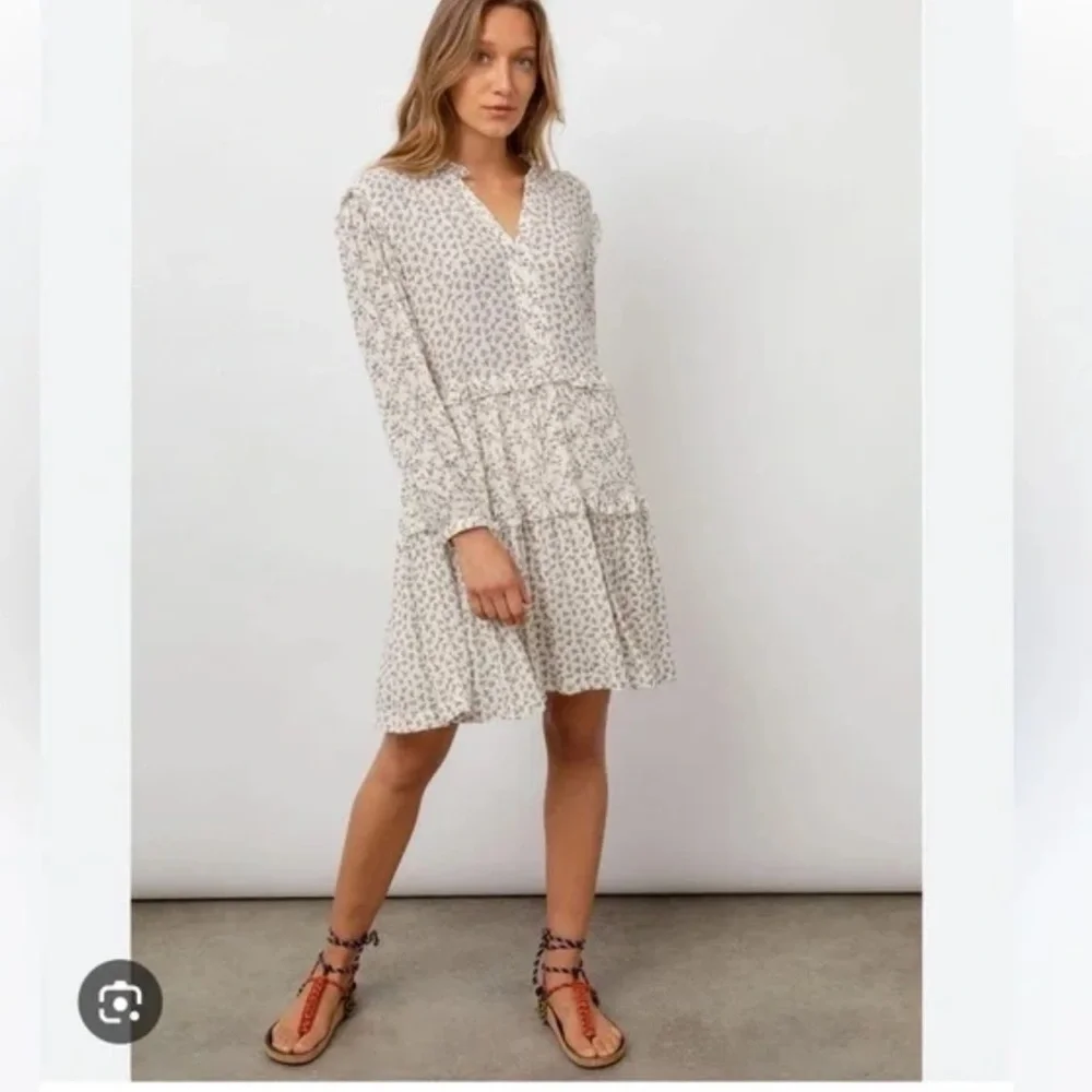 Rails Cream and Black Floral Long Sleeve Dress
